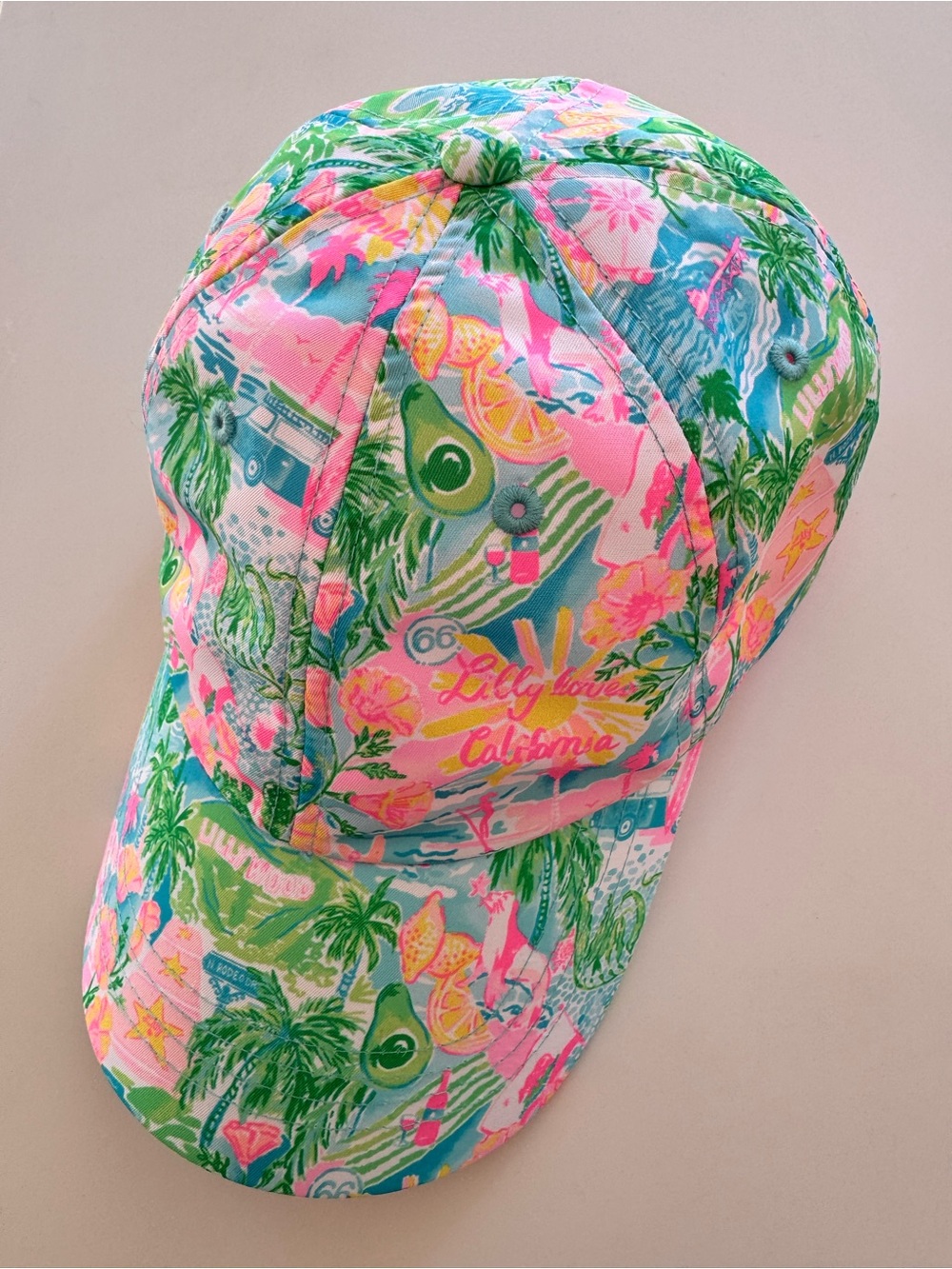 Lilly Pulitzer Run Around Hat "Lilly Loves California" Rare Print Cap O/S